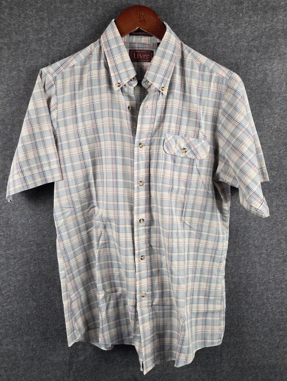 Vtg Levis Shirt Mens Medium Multicolor Short Sleeve Button Up Plaid Lightweight